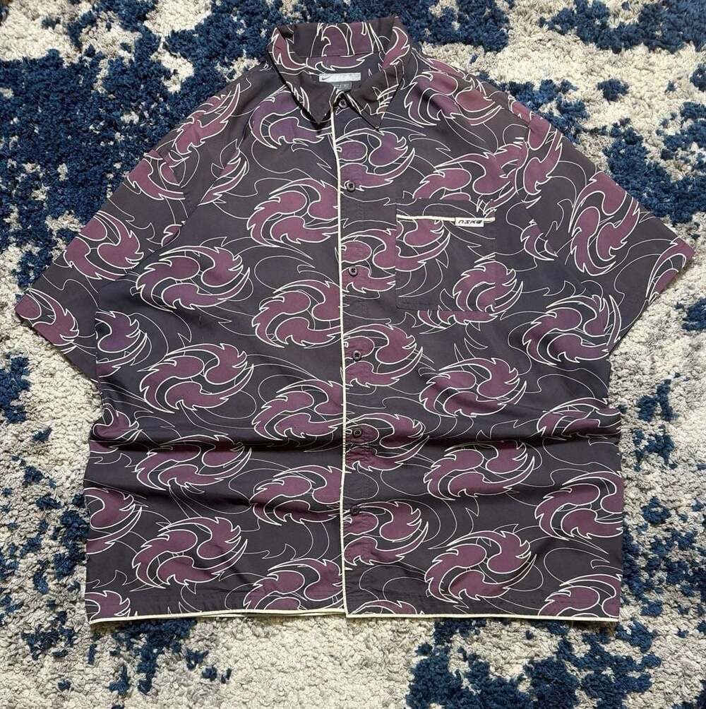 Nike Patterned Short Sleeve Shirt Jacket - Purple Floral Print,Made in Sri Lanka